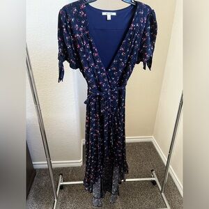 Navy Floral Wrap Midi Dress - Size Large